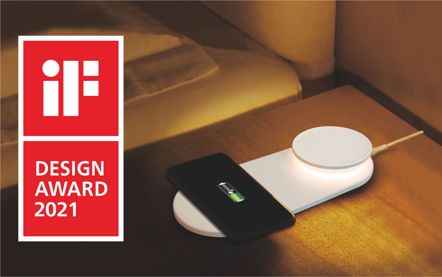[iF 設計獎 2021]Qi 無線充電板&LED小夜燈 - NLED-040. [iF 設計獎 2021]Qi 無線充電板&LED小夜燈