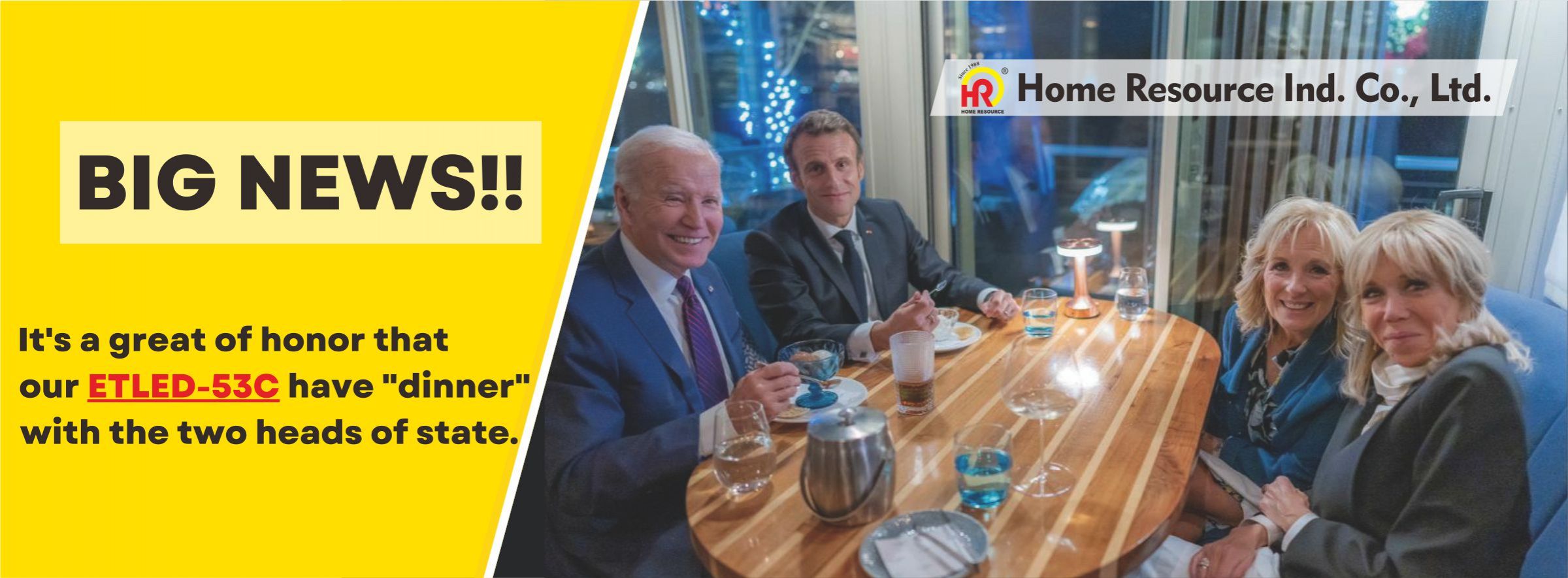 Big News!! Our rechargeable table lamp was having "dinner" with the two heads of countries - . Biden's family having dinner with Macron's Family